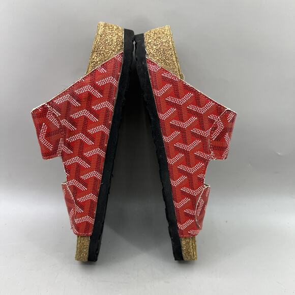 Birkenstock Arizona Sandals Women Size 4 Red Goyard Print Two Strap Buckle Shoes - Picture 6 of 9